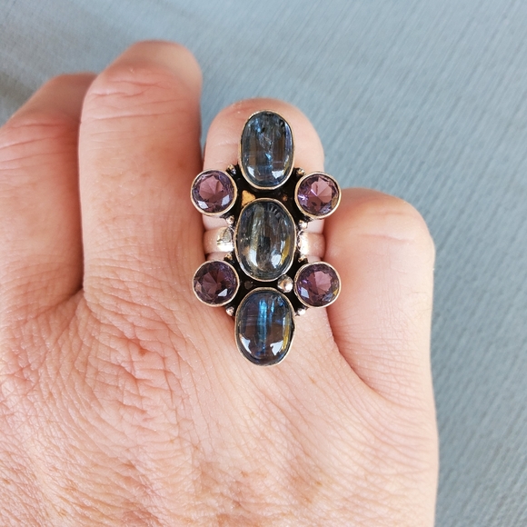 New Blue Kyanite & Amethyst 925 Silver Ring. - Picture 6 of 8